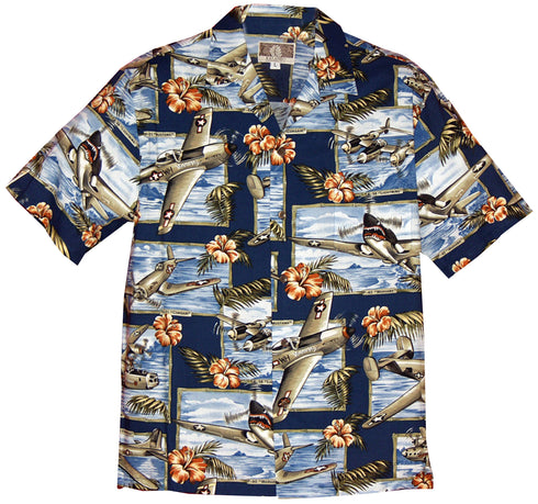 RJC Mens Hibiscus Fighter Airplane Shirt