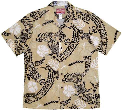 Tribal Turtle Tiki Tattoo Men's Hawaiian Shirt