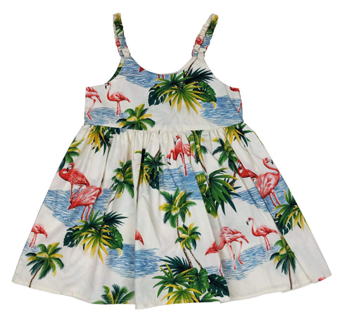 Pink Flamingo Paradise Girl's Hawaiian Flared Dress