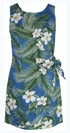 White Hibiscus Fern Women's Mock Wrap Hawaiian Sarong Dress