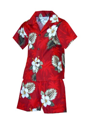 White Hibiscus Monstera Boy's 2pc Hawaiian Cabana Set