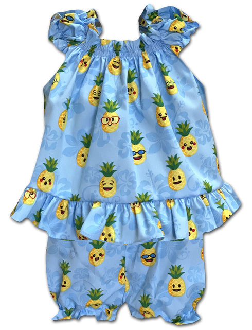 Kawaii Cute Pineapples Girl's 2pc Hawaiian Cabana Set