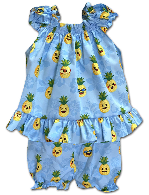 Kawaii Cute Pineapples Girl's 2pc Hawaiian Cabana Set