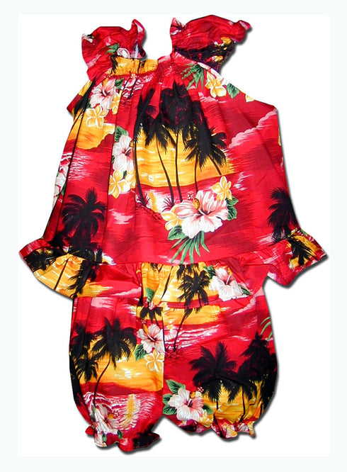 Brilliant Hawaiian Sunset Girl's 2pc Hawaiian Cabana Set