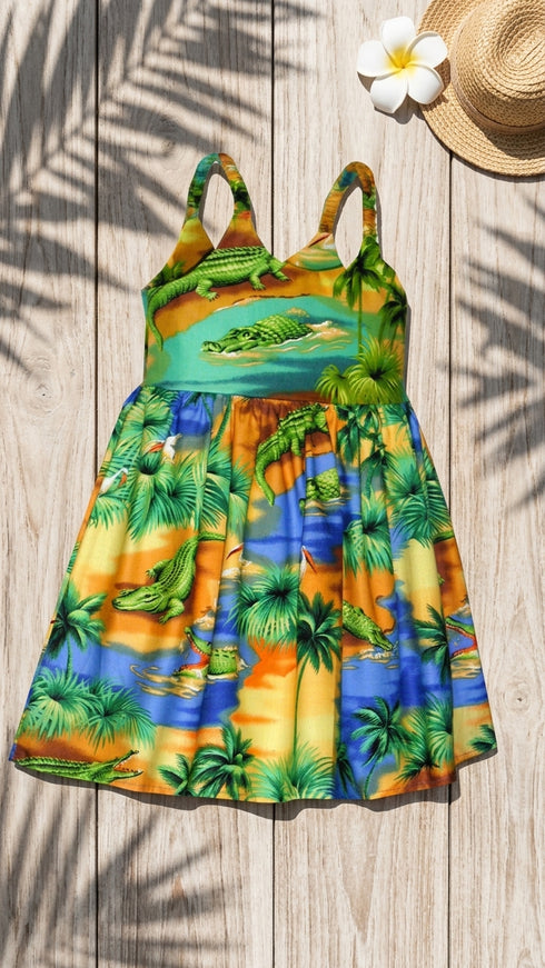 Florida Alligator Lagoon Girl's Hawaiian Flared Dress