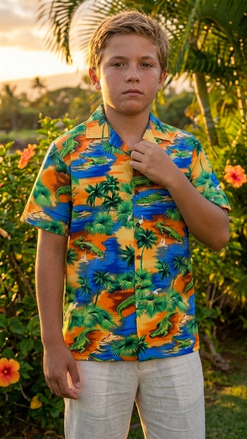 Florida Alligator Lagoon Boy's Hawaiian Shirt