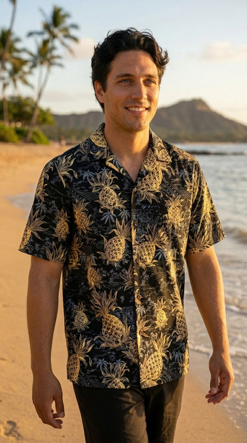 Golden Pineapples Men's Hawaiian Shirt