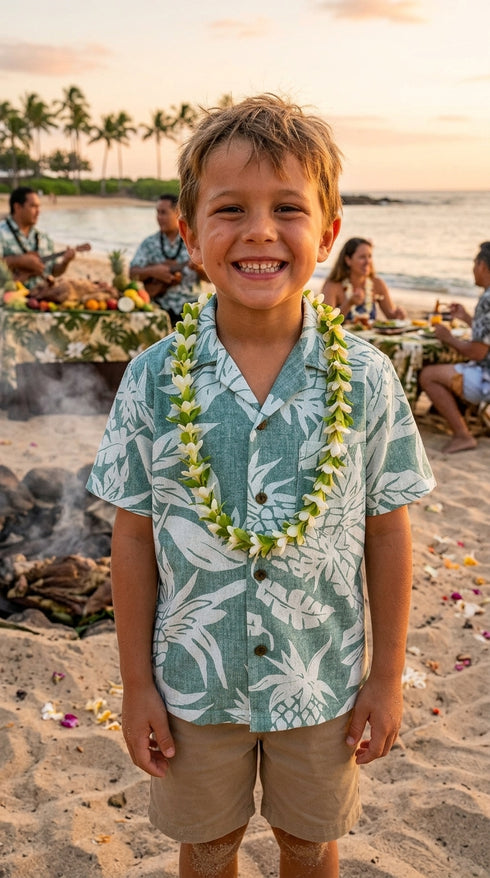 Hala Pineapples Hawaiian Aloha Boys Rayon Shirt