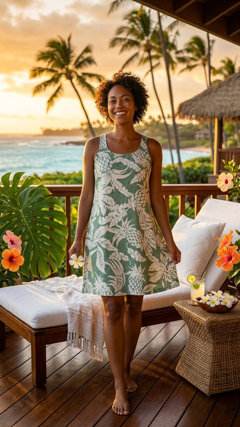 Hala Pineapples Womens Hawaiian A-Line Dress