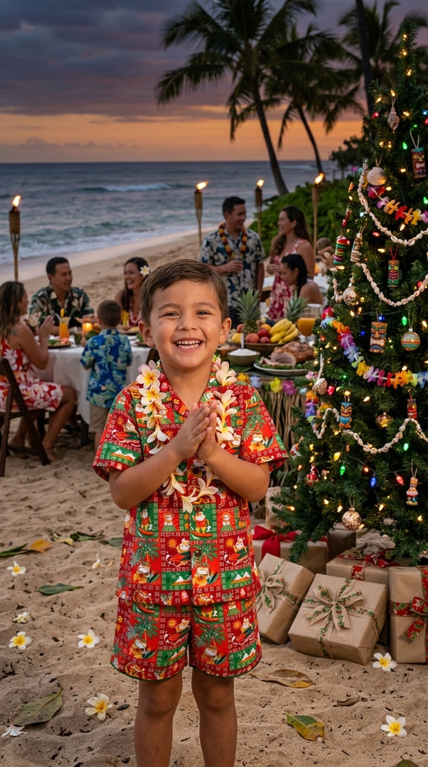 RJC Made in USA Boy's Christmas Hawaiian Santa Aloha 2pc Set