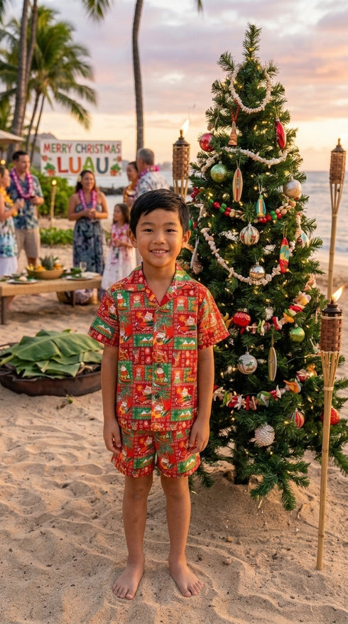 RJC Made in USA Boy's Christmas Hawaiian Santa Aloha 2pc Set