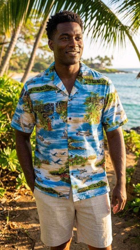 Hawaiian Island Airplane Men's Hawaiian Shirt