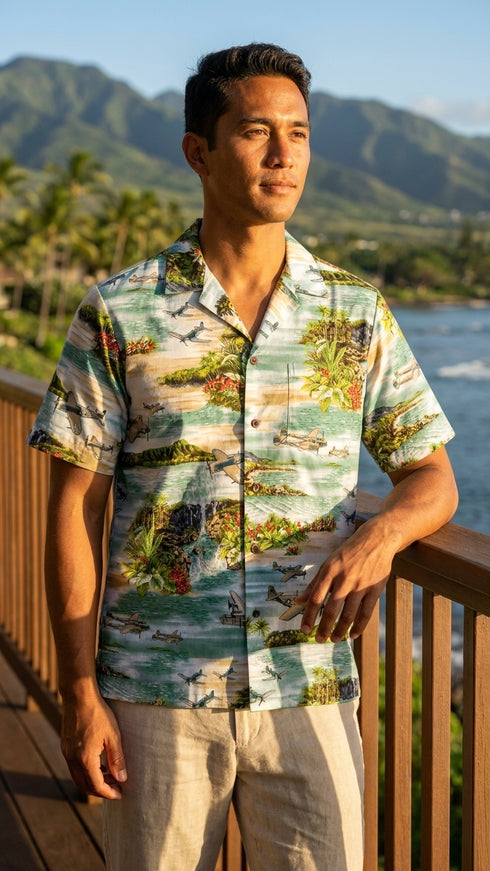Hawaiian Island Airplane Men's Hawaiian Shirt