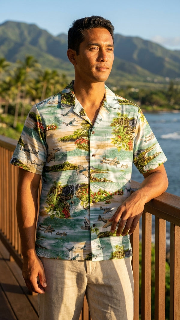 Hawaiian Island Airplane Men's Hawaiian Shirt