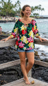 RJC Womens Hawaiian Jungle Flower Peasant Blouse