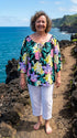 RJC Womens Hawaiian Jungle Flower Peasant Blouse
