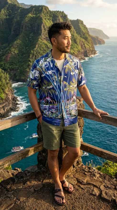 Pineapple Juice Mens Hawaiian Palm Shirt