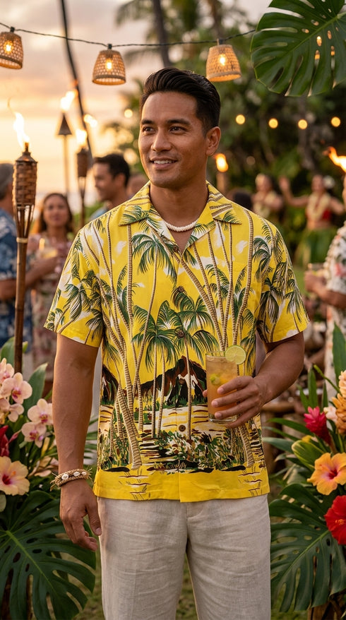 Pineapple Juice Mens Hawaiian Palm Shirt
