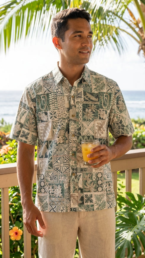 RJC Mens Hawaiian Symbols Reverse Shirt