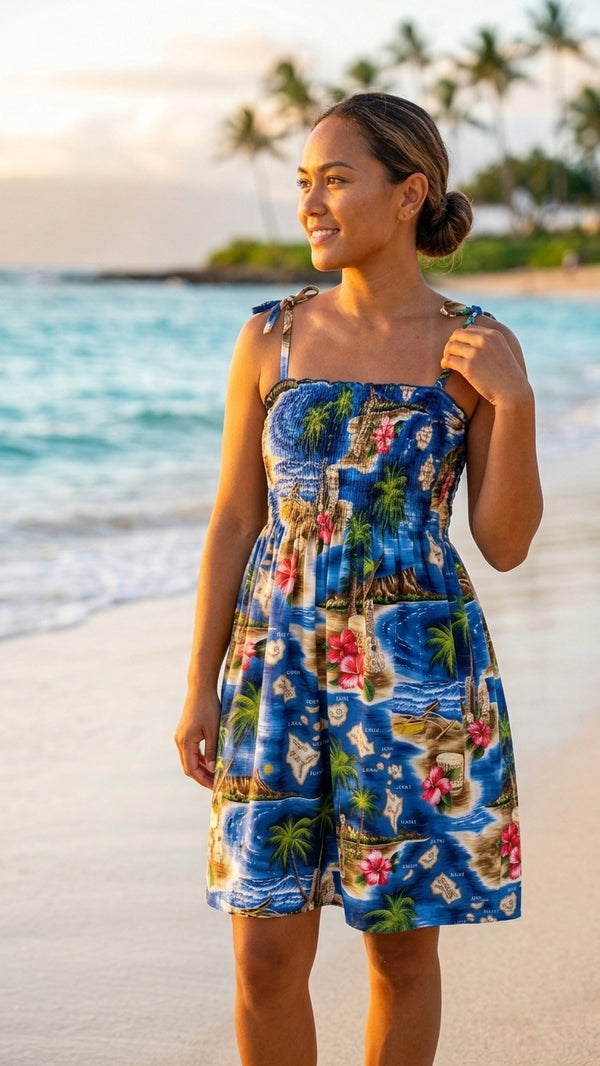 Women’s Smocked Tube Dress – Hibiscus Hawaiian Island Print