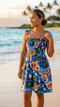 Women’s Smocked Tube Dress – Hibiscus Hawaiian Island Print
