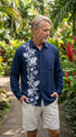 Hibiscus Panel Kamehameha Style Men's Long Sleeve Hawaiian Shirt