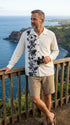 Hibiscus Panel Kamehameha Style Men's Long Sleeve Hawaiian Shirt