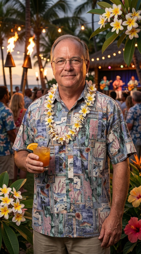 Go Barefoot Men's Honu Turtle Tapa Reverse Aloha Shirt, view 5 of 9