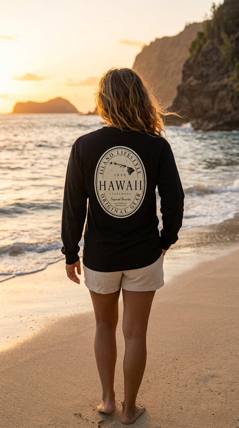 Hawaii Island Long Sleeve Tee Shirt – 100% Cotton, Screen Printed in Hawaii | RJC