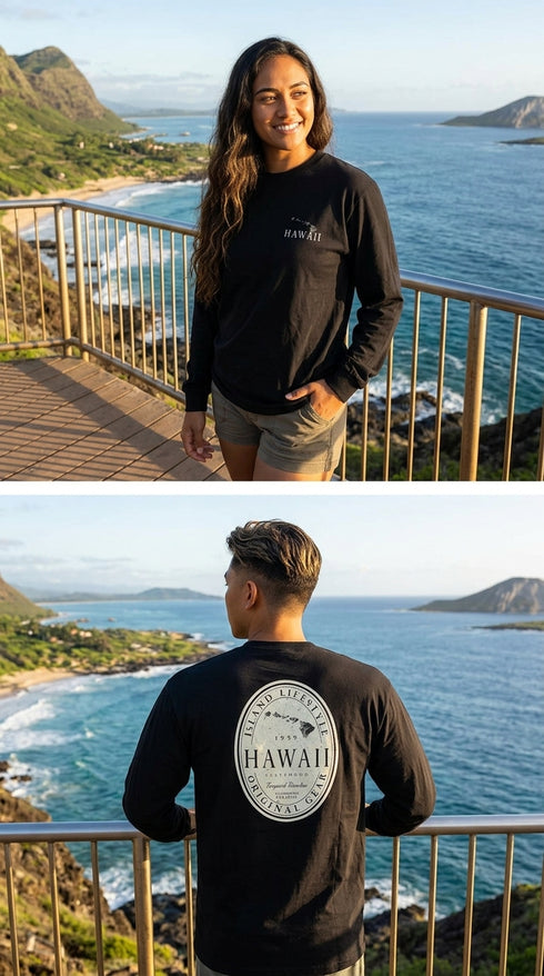 Hawaii Island Long Sleeve Tee Shirt – 100% Cotton, Screen Printed in Hawaii | RJC