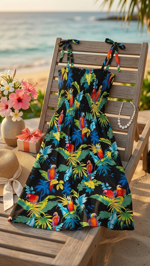 Women's Smocked Tube Dress – Jungle Parrot Print