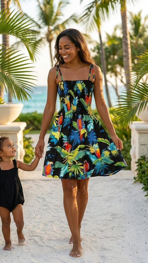 Women's Smocked Tube Dress – Jungle Parrot Print