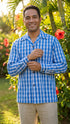 Men's Classic Hawaiian Paniolo Palaka Plaid Long Sleeve Shirt