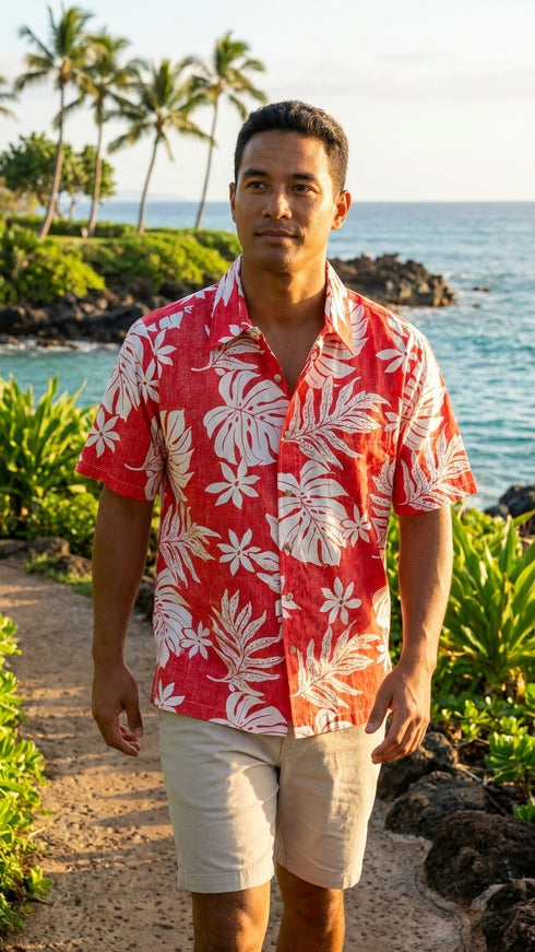Magnificent Monstera - Reverse Print Hawaiian Cotton Mens Shirt