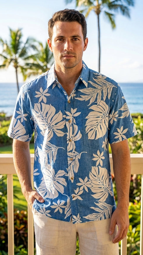 Magnificent Monstera - Reverse Print Hawaiian Cotton Mens Shirt