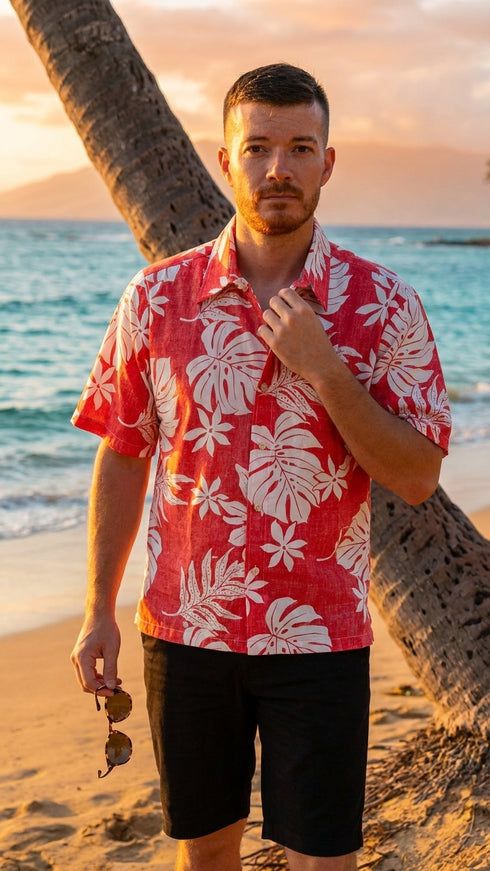 Magnificent Monstera - Reverse Print Hawaiian Cotton Mens Shirt