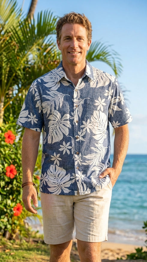 Magnificent Monstera - Reverse Print Hawaiian Cotton Mens Shirt