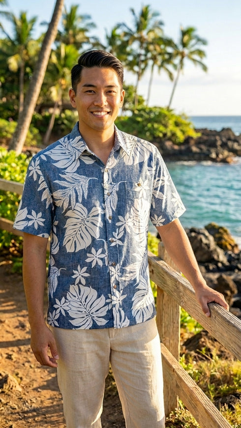 Magnificent Monstera - Reverse Print Hawaiian Cotton Mens Shirt