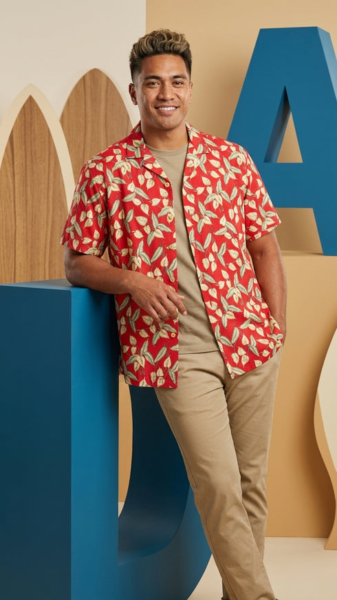 Paradise Found Men's Tom Selleck Magnum PI Mini Anthurium Hawaiian Shirt