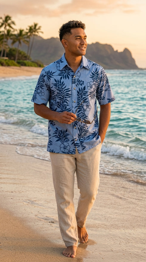 Made in USA - Go Barefoot Men's Mini Tahitian Reverse Aloha Shirt