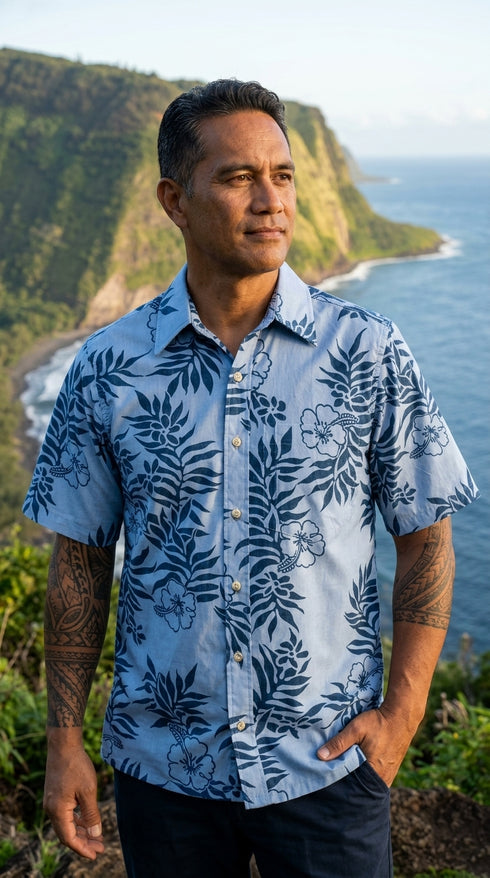 Made in USA - Go Barefoot Men's Mini Tahitian Reverse Aloha Shirt