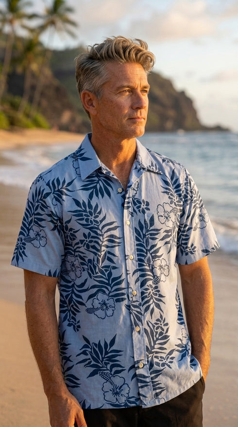 Made in USA - Go Barefoot Men's Mini Tahitian Reverse Aloha Shirt