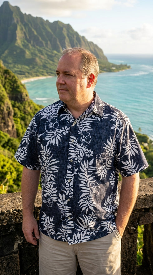 Made in USA - Go Barefoot Men's Mini Tahitian Reverse Aloha Shirt