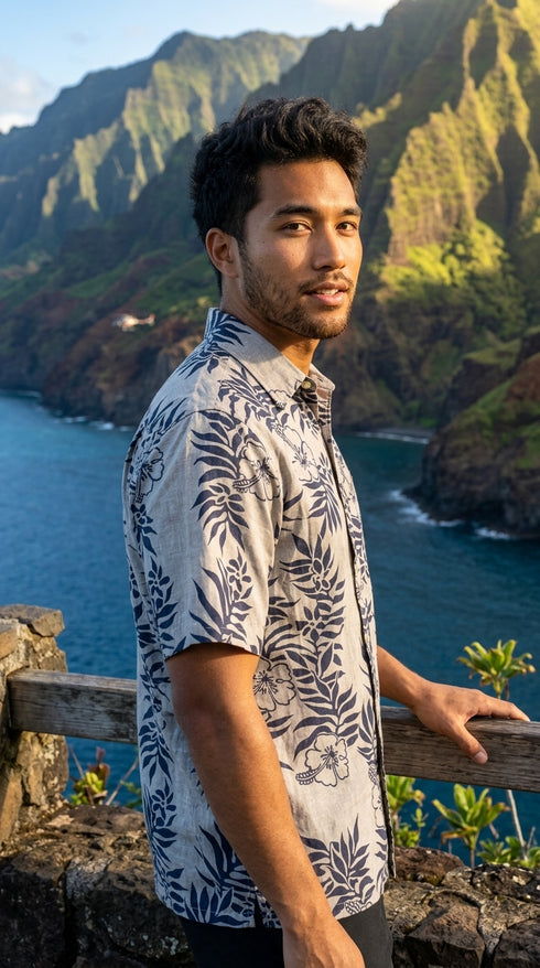 Made in USA - Go Barefoot Men's Mini Tahitian Reverse Aloha Shirt
