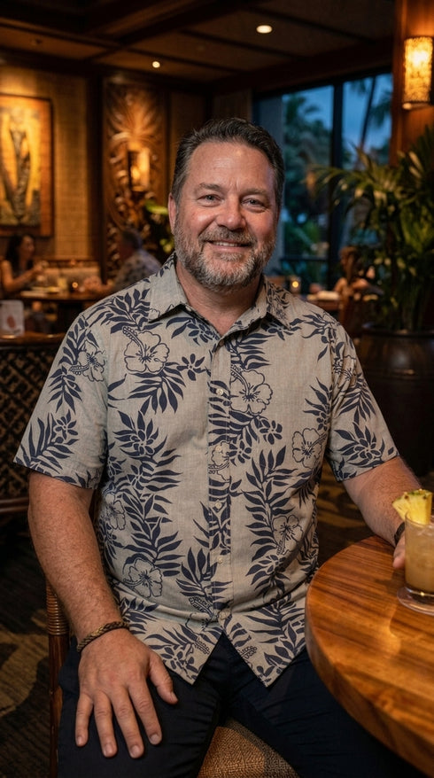 Made in USA - Go Barefoot Men's Mini Tahitian Reverse Aloha Shirt