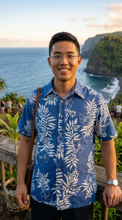 Made in USA - Go Barefoot Men's Mini Tahitian Reverse Aloha Shirt