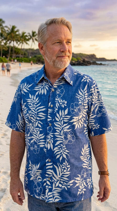 Made in USA - Go Barefoot Men's Mini Tahitian Reverse Aloha Shirt