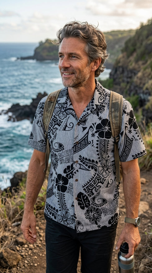 Native Tribal Symbol Men's Cotton Hawaiian Shirt
