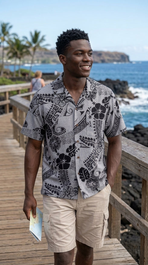 Native Tribal Symbol Men's Cotton Hawaiian Shirt