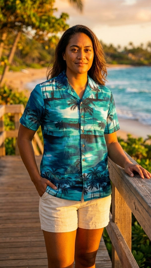Night Time Surf Women's Hawaiian Camp Shirt